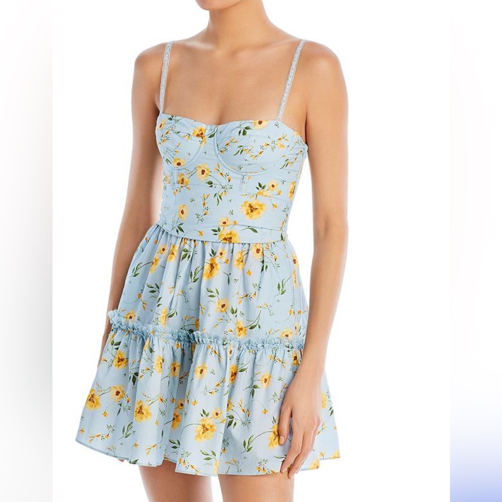 Aqua + Kristopher Brock floral print bustier mini dress, sz L